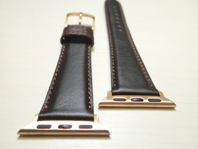 アップルウォッチ対応 取り付け簡単 アダプター付き 牛革 （カーフ） 腕時計ベルト バンド 【濃茶色 チョコレートブラウン】 20mm