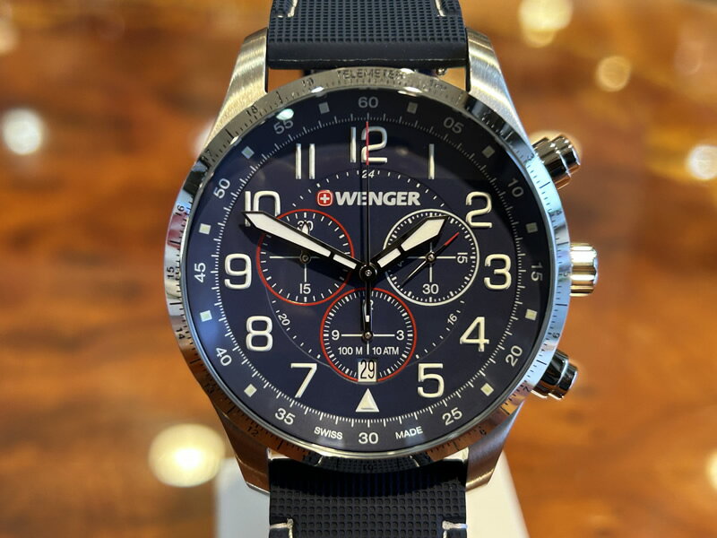 ウェンガー 腕時計（メンズ） ウェンガー WENGER 腕時計 Attitude アティチュード クロノグラフ 44mm ネイビーブルー文字盤 01.1543.117 クォーツ 国内正規品 優美堂のウェンガーは安心のメーカー保証3年付き日本正規商品です【あす楽】