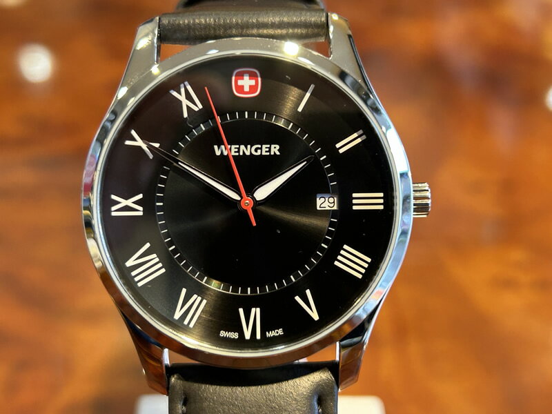 ウェンガー 腕時計（メンズ） 【あす楽】 ウェンガー WENGER 腕時計 CITY CLASSIC シティクラシック 42mm ブラック文字盤 01.1441.138 クォーツ 国内正規品 優美堂のウェンガーは安心のメーカー保証3年付き日本正規商品です