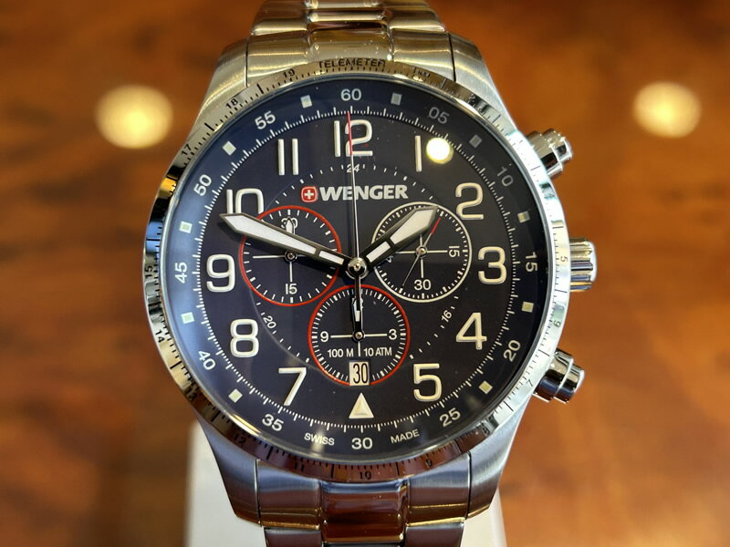 ウェンガー 腕時計（メンズ） ウェンガー WENGER 腕時計 Attitude アティチュード クロノグラフ 44mm ネイビーブルー文字盤 01.1543.118 クォーツ 国内正規品 優美堂のウェンガーは安心のメーカー保証3年付き日本正規商品です【あす楽】