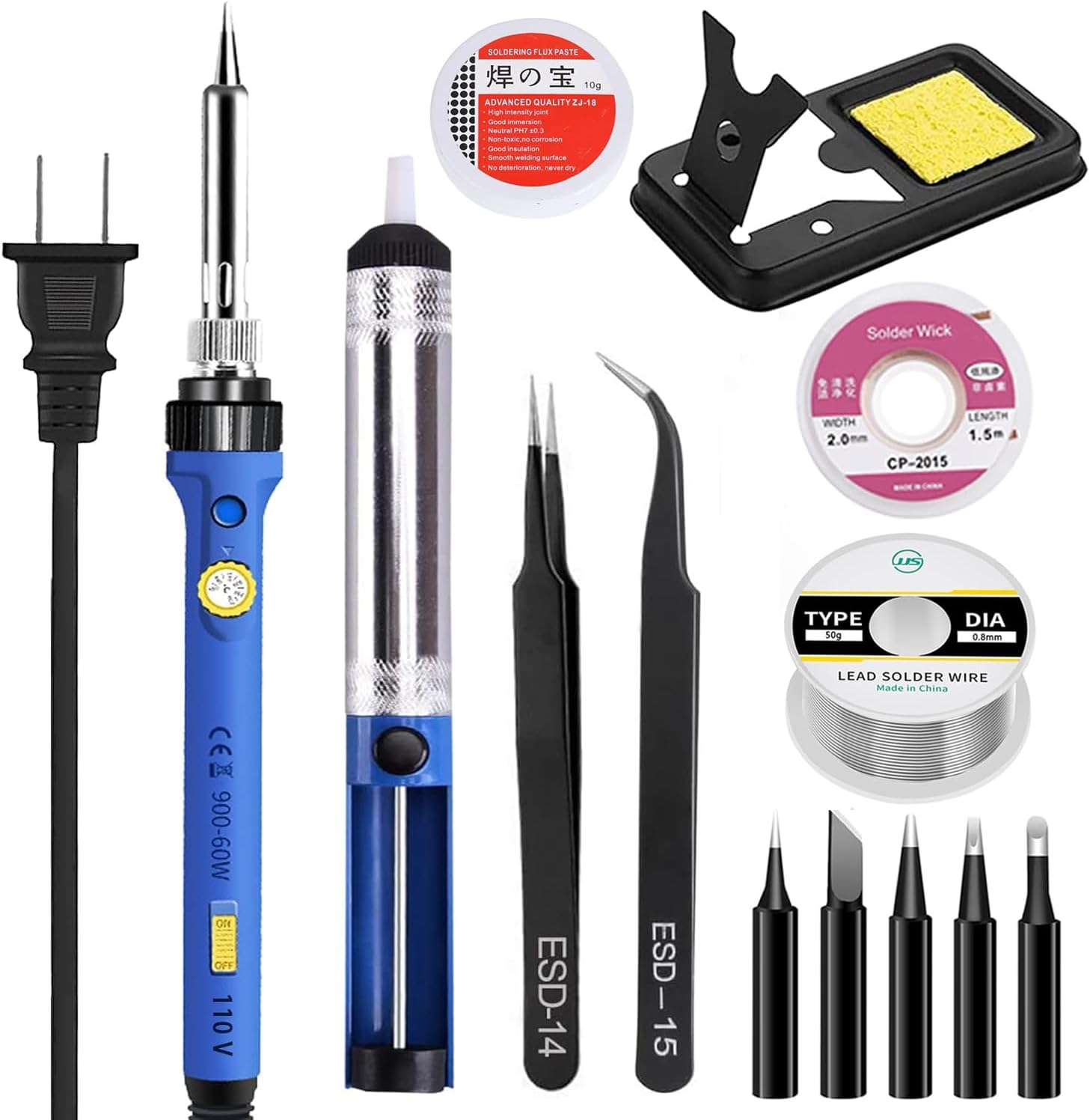 はんだごて 60W/110V 15点セット 日本語取扱説明書付き 吸い取り器 初心者 入門 キット 家電修理・回路..