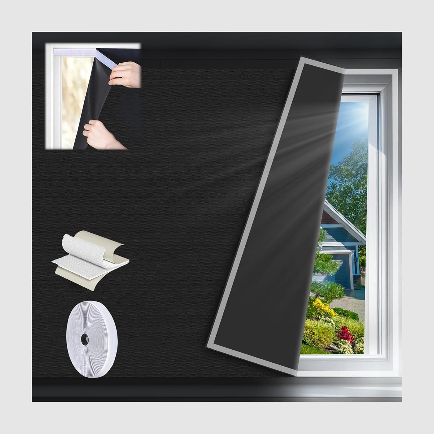 ISKALT 布 窓 遮光 遮光シート 1.45×2m UVカット 窓ガラスフィルム 遮光 窓断熱シート 夏 紫外線遮断 ..