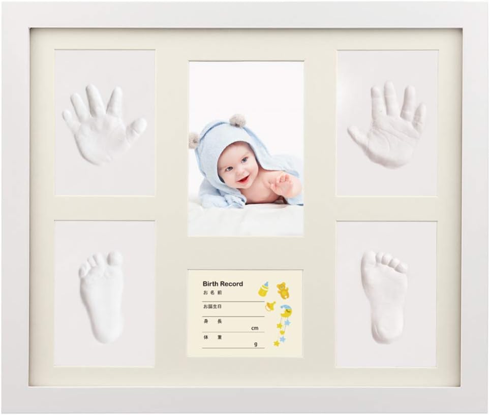 iSiLER ベビーフレーム 手形 足形 フォトフレーム 置き掛け兼用 無毒で安全 赤ちゃん 出産祝い 内祝い ベビー記念品 ホワイト 33.3 x 2..