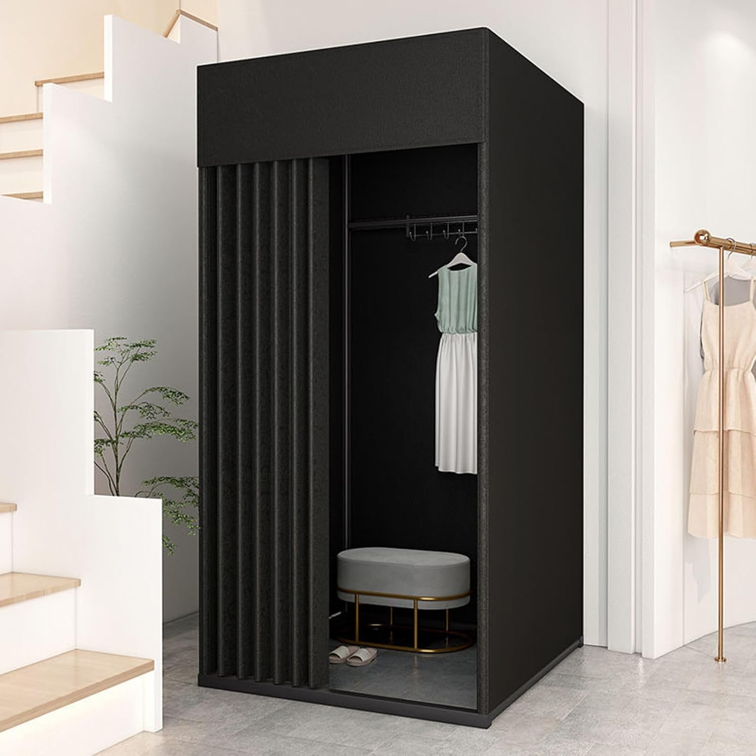 シェーディングカーテン付き衣料品店フィッティングルーム、ポータブル一時モバイルプライバシー保護ド..