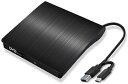 外付け DVD CDドライブ USB3.0&Type-C両対応 高速データ転送 静音設計 薄型ポータブルデザイン Windows/Mac OS対応 ブラック
