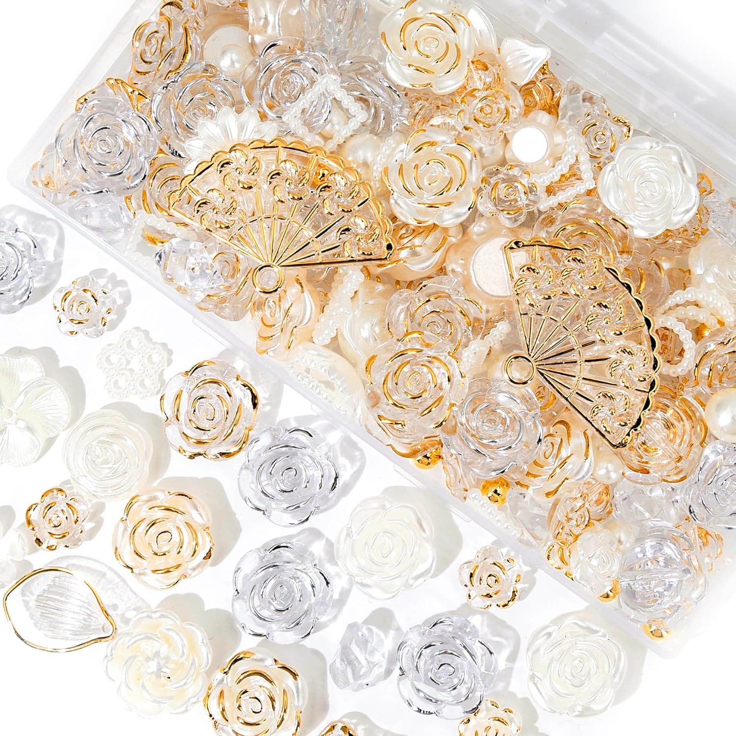 デコパーツ ビーズ ホイップデコ パーツ 【特典ビーズ含む·26セット展開·約110個】 硬質ケース 手芸 ハンドメイド 素材 可愛い 薔薇...