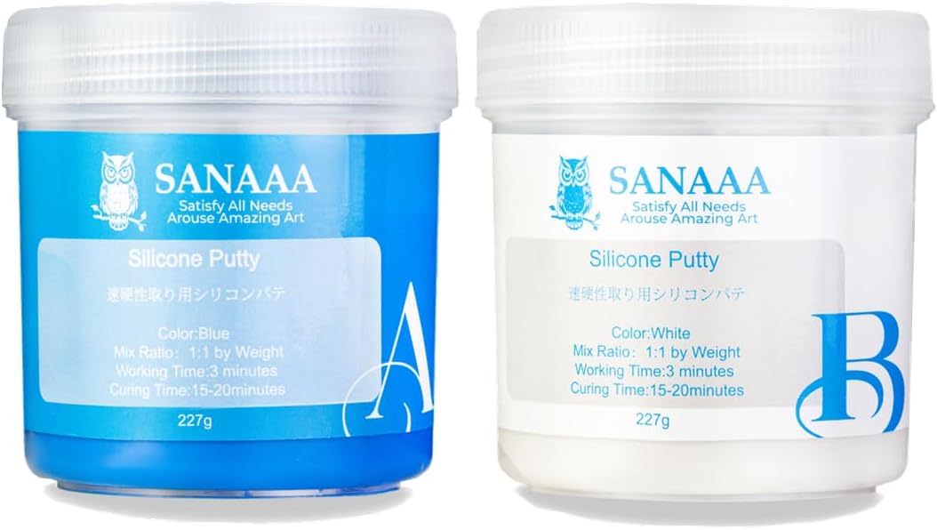 シリコーンゴム SANAAA シリコンパテ 40A シリコン型作成キット 非毒性 強力&柔軟性 再利用可能なシリコン型、樹脂型、石鹸用の簡単な 1:1 混合比 速硬性型取り用シリコンパテ (227+227g)