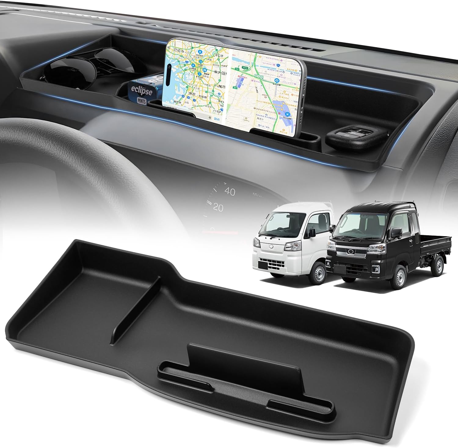 Auto Spec ダイハツ ハイゼットトラック S500P S510P 後期 専用 ダッシュボードトレイ 収納ボックス ハイゼットジャンボ 3Dトレイ 携帯ホルダー スマホホルダー付き 小物入れ トレー 車種専用設計 内装 パーツ カー用品 収納アクセサリー 装着簡単 多機能 車内空間活用