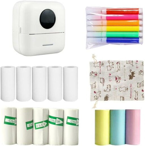 ポータブルミニプリンター 、スマホ対応、多機能小型サーマルプリンター、iOSとAndroid対応Bluetooth接続、USB充電式 1200mAh 200dpi バッテリー搭載 【本体+感熱用紙5巻+シール用紙5巻+カラー用紙3巻+収納袋+カラーペン】日本語説明書 ポータブルミニプリンター 、スマホ対応、多機能小型サーマルプリンター、iOSとAndroid対応Bluetooth接続、USB充電式 1200mAh 200dpi バッテリー搭載 【本体+感熱用紙5巻+シール用紙5巻+カラー用紙3巻+収納袋+カラーペン】日本語説明書