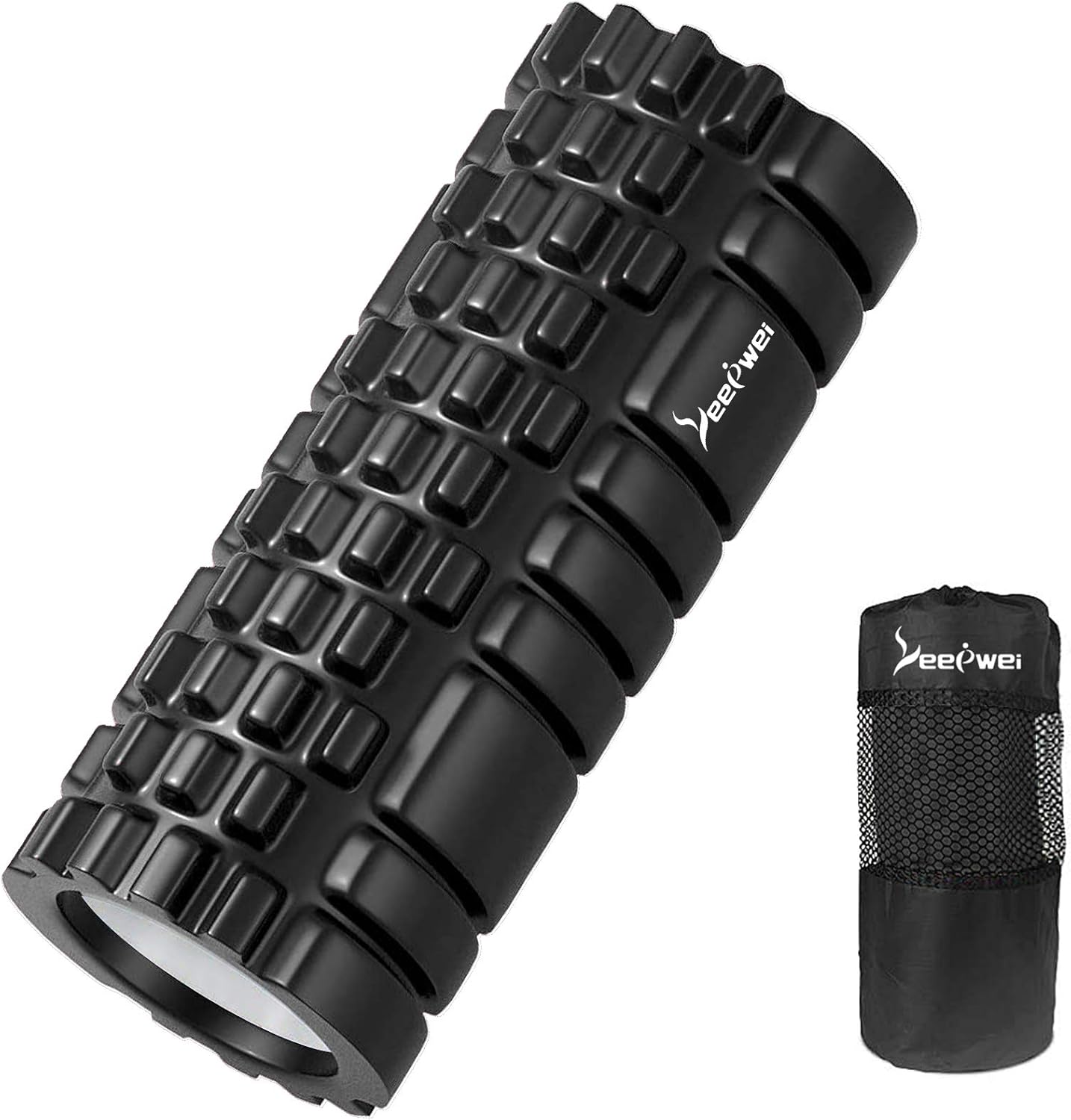 LEEPWEI フォームローラー ブラック 筋膜リリース グリッド フォームローラー ヨガポール トレーニング スポーツ フィットネス ストレッチ器具 収納バッグ