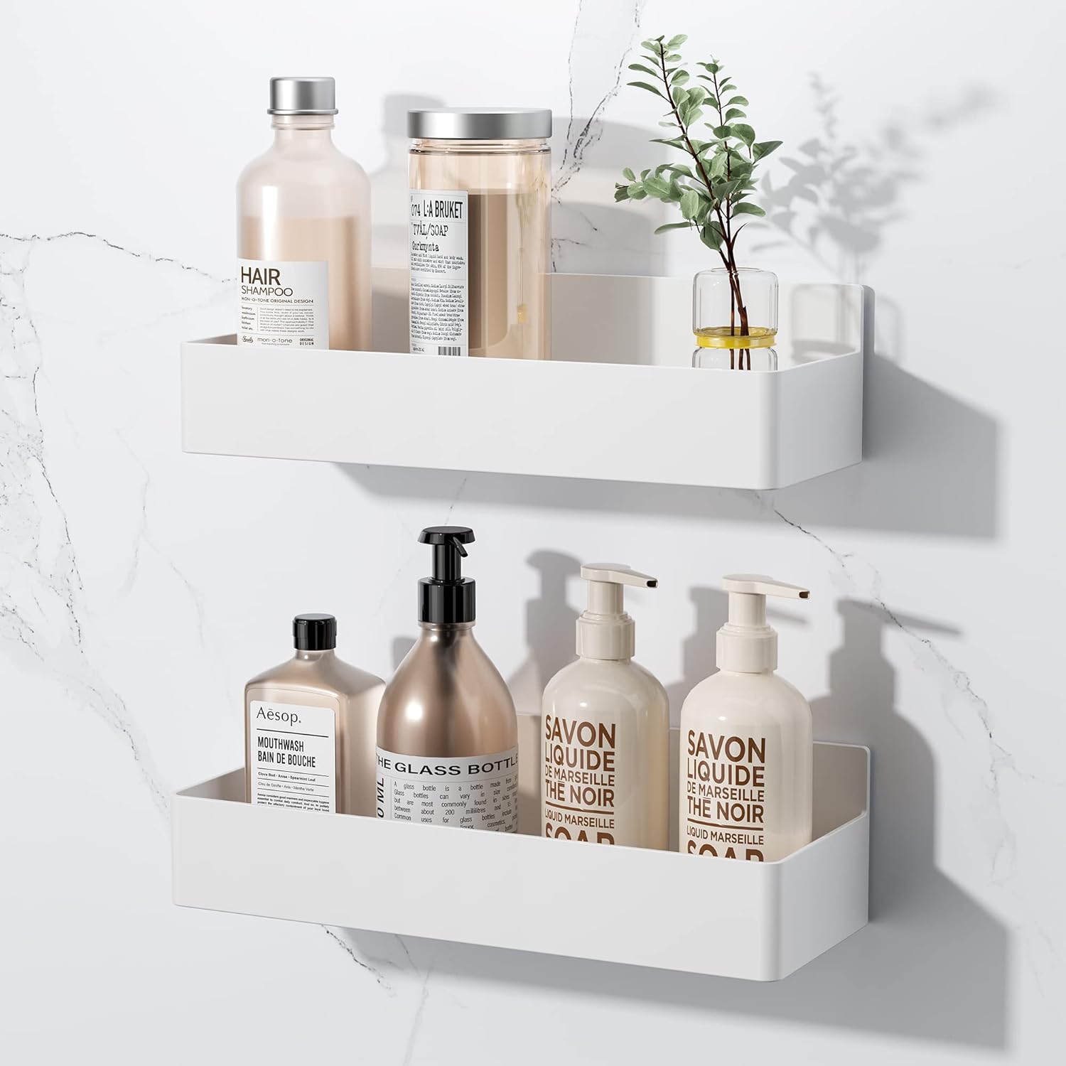 乐天商城 - Orimade マグネット 浴室用ラック ABS樹脂 防水と防錆 バスルーム ラック キッチン/風呂場/洗面所 収納ラック 水切り 壁棚 2段式 ホワイト 約W28 x D10x H7.5cm