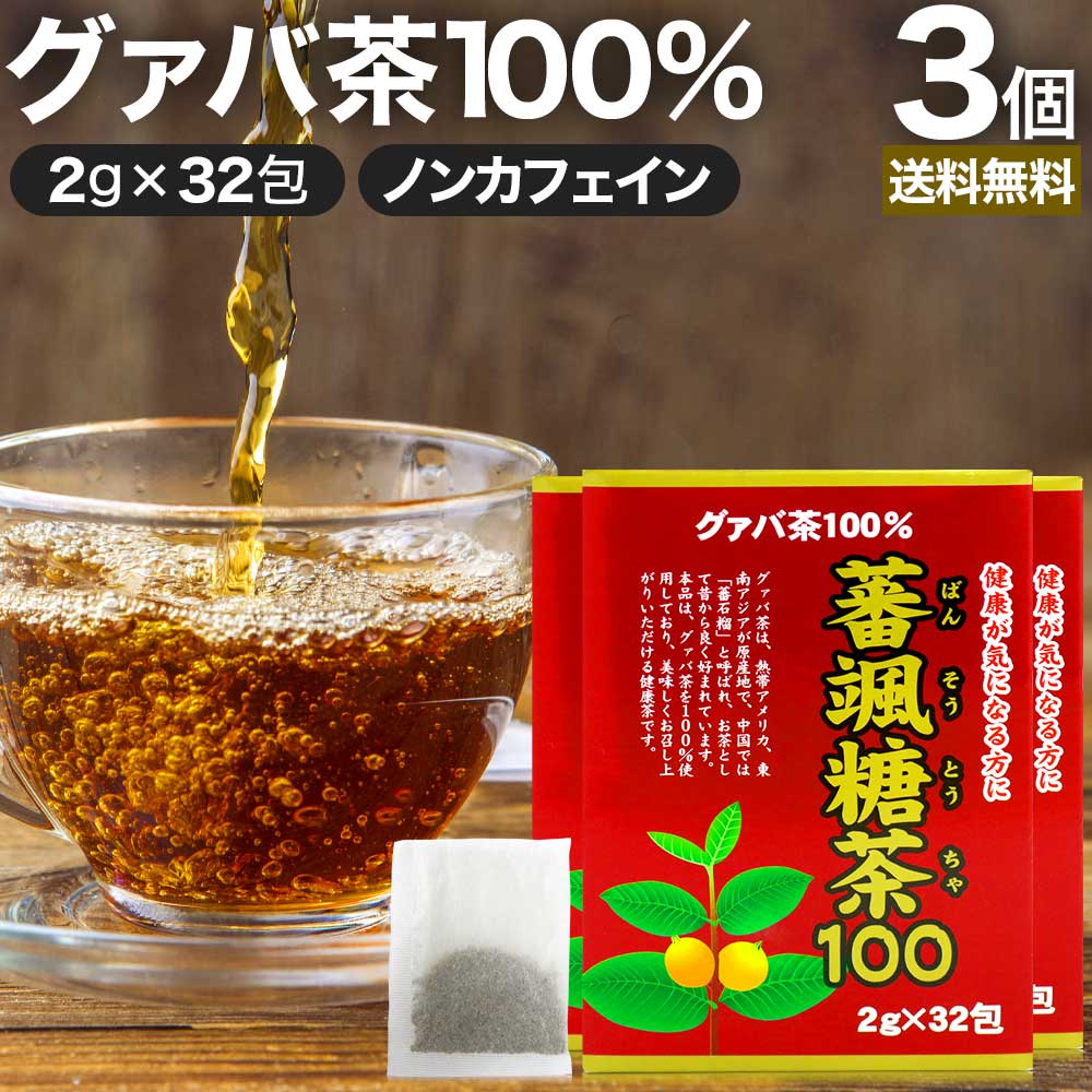 蕃颯糖茶100 2g×32包×3個セット 送料無料 宅配便 グァバ グァバ茶 グアバ グアバ茶 ガバ茶 ガバちゃ 茶葉 ティーパック ティーバッグ ダイエット ダイエット食品 食べすぎ 無添加 100％ ノンカフェイン カフェインなし カフェインレス デカフェ まとめ買い