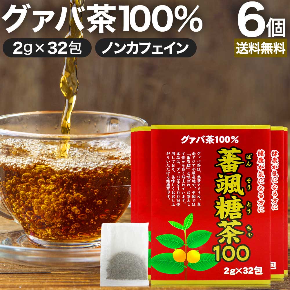 楽天健康食品と馬油専門店 ユウキ製薬【6/10（月）26時迄20％OFF】 蕃颯糖茶100 2g×32包×6個セット 送料無料 宅配便 | グァバ グァバ茶 グアバ グアバ茶 ガバ茶 ガバちゃ 茶葉 ティーパック ティーバッグ ダイエット ダイエット食品 食べすぎ 無添加 100％ ノンカフェイン カフェインなし まとめ買い