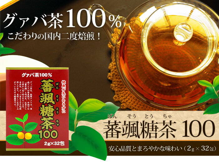 蕃颯糖茶100 2g×32包×3個セット 送料無料 宅配便 | グァバ グァバ茶 グアバ グアバ茶 ガバ茶 ガバちゃ 茶葉 ティーパック ティーバッグ ダイエット ダイエット食品 食べすぎ 無添加 100％ ノンカフェイン カフェインなし カフェインレス デカフェ まとめ買い