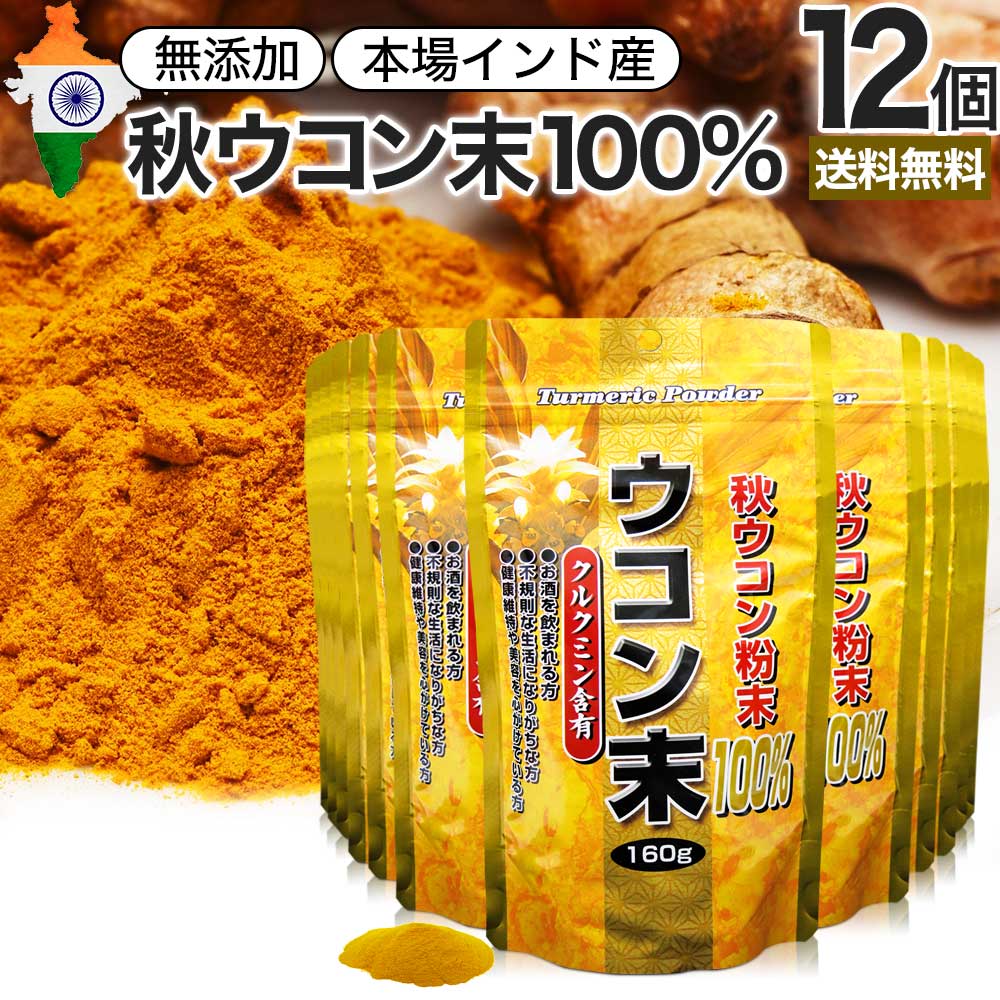  ウコン末 160g×12個セット 約636～960日分 送料無料 宅配便 | ウコン うこん 秋ウコン 秋 ウコン粉末 うこん粉末 粉末ウコン 秋ウコン粉末 クルクミン ターメリック ターメリックパウダー 食品 粉末 顆粒 粉 100% 無添加 まとめ買い