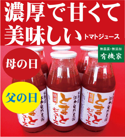 江本自然農園 ジュース ギフト 母の日&父の日プレゼント送料無料●有機家の無農薬・無添加トマトジュース100%無塩　160ml×6本（無農薬・無添加）