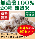 無農薬雑穀米・20穀380gお得な3個セット★送料無料（コンパクト）★無農薬100％★無化学肥料・遺伝子組み換えなし★無漂白・無着色・保存料使用なし