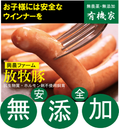 ★わけあり3割引き ●賞味期限：2024年5月5のため3割引き　無添加ウインナーソーセージ■ポークウインナーソーセージ25g×6本（冷凍）（冷凍配送★抗生物質・ホルモン剤不使用★自然放牧飼育豚肉★北海道標津産）★興農ファーム