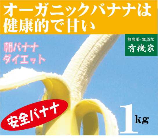 オーガニックバナナ1kg エクアドル・フィリッピン・ペルー産 ★1kgは5～10本くらいです ★夏季クール便冷蔵配送★オーガニックバナナ