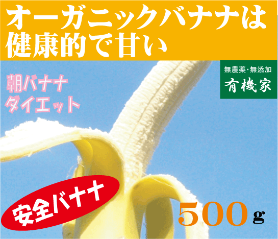 無農薬バナナ★有機JAS（無農薬・無添加）バナナ500g（エクアドル・フィリッピン・ペルー産）500gは3〜5本くらいです。★夏季クール便配送