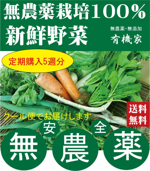 無農薬野菜定期購入＜毎週お届け＞無農薬100％・旬の新鮮野菜セット（約7品目）×5週分（送料無料）★月、水、金曜日発…