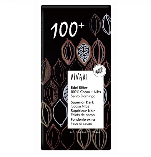 ViVANIオーガニックエキストラダークチョコレート★有機カカオ100%+カカオニブ 80g★有機JAS(無農薬・無添加)★砂糖不使用★オーサワジャパン
