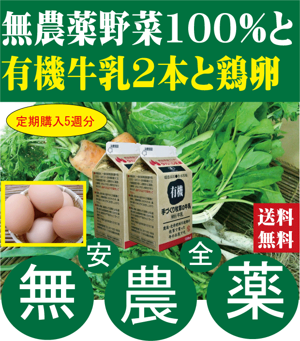 無農薬野菜と有機牛乳と平飼い卵定期購入【5週分】無農薬お野菜セット(約7品目)と有機牛乳500ミリリットル【2本】と平飼い卵【10個】セット★毎週(月・水・金)曜日発送【5週分】★送料無料