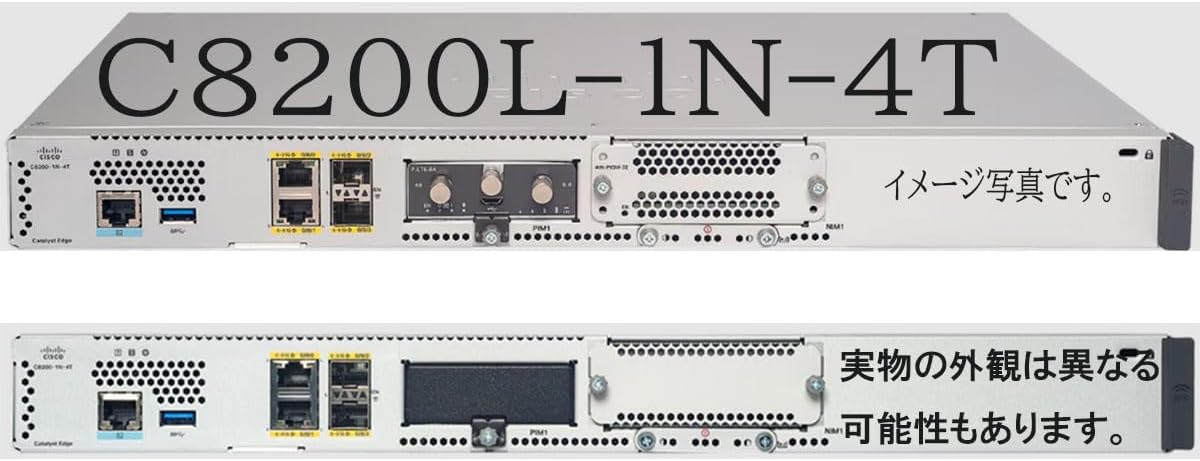 項　　目 説　　明 商品名Cisco Catalyst 製品型番C8200L-1N-4T 周波数帯クラスデュアルバンド IPSec SVTI トンネル数1500、システムあたりの ACL 数：4000、システムあたりの IPv4 ACE 数：72 K IPv4 ルート数800 k（デフォルト 4 GB）、最大 4 M（32 GB）、IPv6 ルート数：800 k（デフォルト 4 GB）、最大 4 M（32 GB） キューの数8K、NAT セッション数：600 k（デフォルト 4 GB）、最大 2 M（32GB）、ファイアウォールセッション数：512K、VRF の数：4000 プラットフォームの仕様 NIM スロット X 1、1 ギガビットイーサネット WAN ポート X 4 を搭載した C8200L 1RU 商品の推奨用途 保安 付属品元箱内全品 備考 ※返品返金も対応できかねますので、ご自身でよく確認してからご注文ください。 ※エッジ プラットフォームに関して、弊社には専門ではないので、接続方法や使用方法など対応できかねます。ご了承ください。 外観 ※ 新品未開封（元箱） ※この商品は未開封でございます。新古品として仕入れ致しました。メーカー保証がありません。ご了承ください。 ※この商品は未開封ですので、実物の外観は異なる可能性もあります。ご注意ください。 商品番号260617-501.502