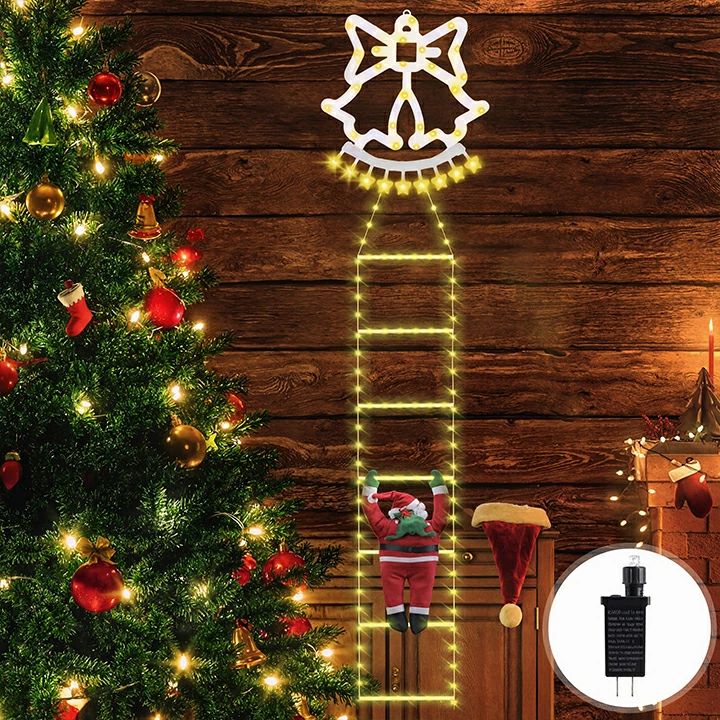 Rakuten - はしごサンタクロースライト クリスマスベルモチーフ ledイルミネーションライト 屋外 クリスマス 飾り 電飾 コンセント式 防水 ク