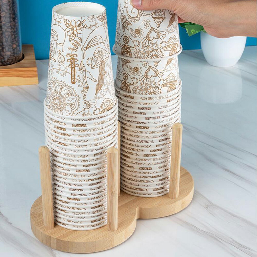 カップディスペンサー 紙コップホルダー 木製 使い捨てカップホルダー コーヒーカップと蓋収納 口径10c..