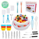 豪華 3D ケーキ口金 製菓道具 DIY 117 セット 絞り口金 60個 取り替えキャップ マフィン型 耐熱 シリコン製 ベーキングカップ ステンレス製スパチ...