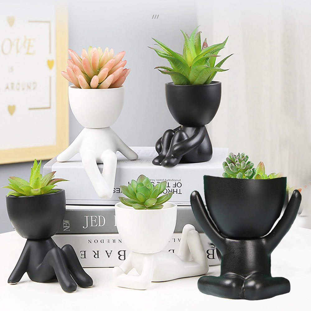 フェイク多肉植物 ミニ多肉植物 人工ホワイトモダン 人間の形 セラミックポット かわいいデスク装飾 ピンクの多肉植物 オフィス装飾 レディース ガールズ デスク...