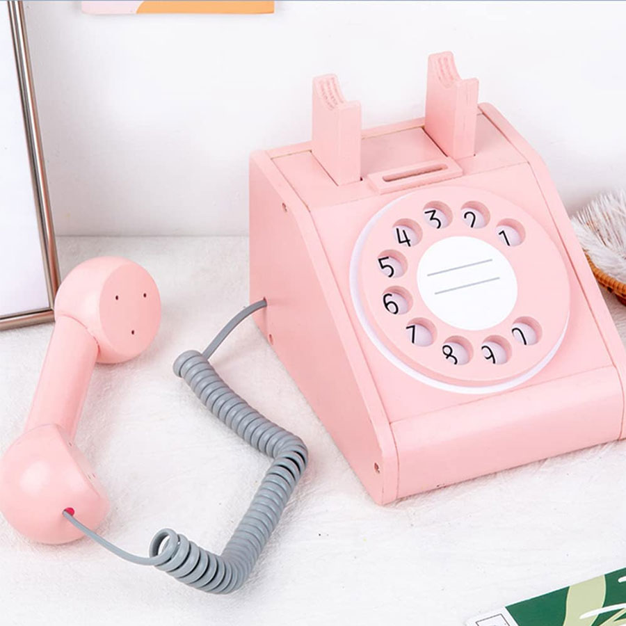 電話おもちゃふり道電話 木製 レトロ 回転式電話モデル 子供 携帯電話 教育玩具のサムネイル