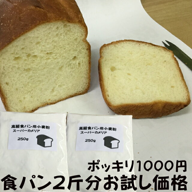 商品詳細内容量(g)250×2原産国日本賞味期限別途商品に記載配送温度帯常温製造者株式会社横堀本店楽天事業部販売者株式会社横堀本店楽天事業部アレルギー小麦ホームベーカリーがあれば誰でも簡単、美味しい食パンが作れます。材料もこれ以外は家庭に有るもので十分間に合います。1斤（250g）が2回分、ふっくらしたパン生地、美味しい食パンが作れます。食パン作りの基本小麦粉、「カメリア」の上級品種「スーパーカメリア」100％成分的にはカメリアと同程度ですが、お米でいえば、「大吟醸」、小麦粉の中心部分を使っています。当店は日清製粉の小麦粉使っております。世界最高水品質、国内大手企業も使用する、安心ブランドです。高品質だから、いつでも、安定した食パンが出来ます。北米産の強力粉を使用。国の安全基準をクリアーして、品質には絶対の自信です。お試し品で2斤分、1000円ジャストとお買得。ホームベーカリーがお持ちの方は、是非この機会に使って下さい。ホームベーカリーは大手メーカー製品をお薦めします。弊社では2台持っていますが、1台は安物で、結果は失敗（右側・某社製）、左が上手く作れましたが日立製です。使用機種は日立自動ホームベーカリー　HB-A1食パンの製造レシピも付いています。賞味期限は最低60日保証。こちらの商品はメール便（ゆうパケットまたはネコポス）となります。日本全国、配送料無料