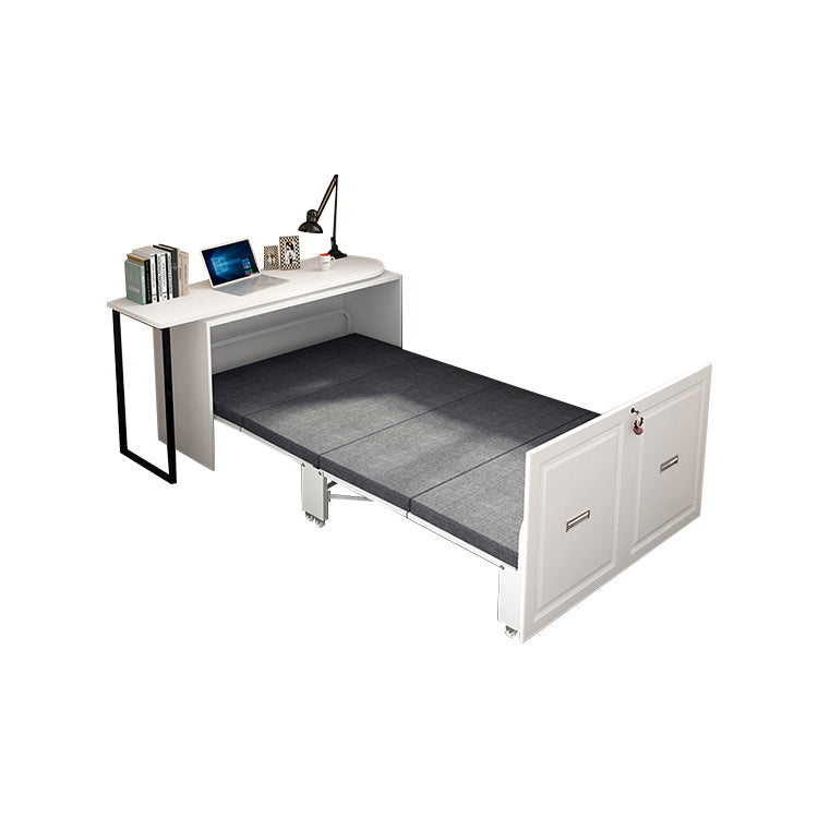 折りたたみベッド　シングルベッド　折り畳みベッド　ベッド　コンパクト　鍵付き　静音キャスター　作業デスク　金属フレーム　多目的　ホワイト　カスタマイズ可能