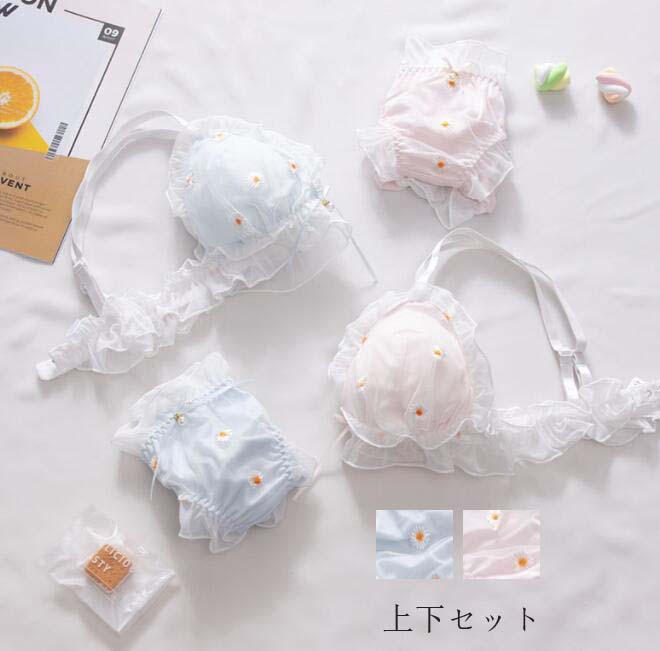 【送料無料】ノンワイヤー ブラショーツセット 花柄 刺繍 ブラ/ショーツ 上下セット 女子 ブラセッ
