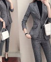 高品質 レディーススーツ 2点 無地 長袖 ジャケット+パンツ ビジネス スリムスーツ おしゃれスーツ ビジネススーツ 2ピーススーツ ママスーツ パンツスーツ...
