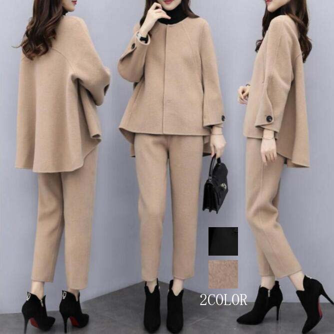 【送料無料】パンツスーツ セットアップ 冬コート 九分丈パンツ セレモニースーツ 上品 レディース 2点セット おしゃれ きれいめ カジュアル フォーマル 入園...
