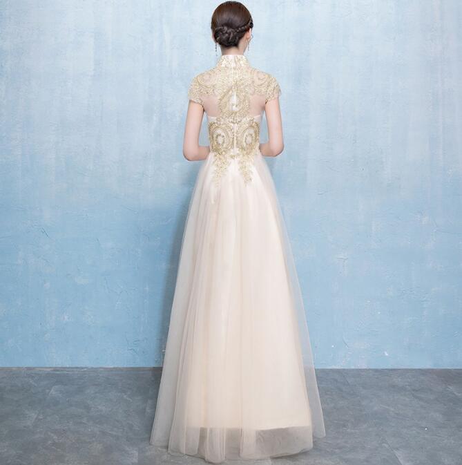 【送料無料】Aラインドレス ロングドレス Vネック 立ち襟 結婚式 花嫁の介添え イブニングドレス パーティードレス レデイース 撮影 マキシ丈ワンピース ミモレ丈ワンピース 袖あり 発表会 二次会 同窓会 スレンダー演出会 演奏会 上品 エレガント 披露宴 お呼ばれ 前短後長