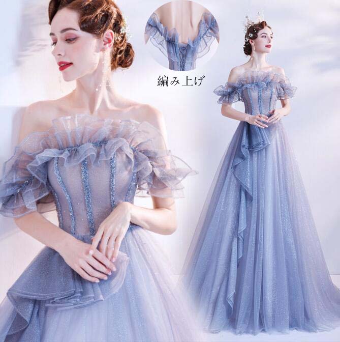 【送料無料】高品質 パーティードレス 結婚式 ロングドレス プリンセスライン 演奏会ドレス 着痩せ ピアノ 発表会 ステージ 衣装 Aラインドレス セクシー 大きいサイズ 大人ドレス 宴会 フェミニン 肩出し オフショルダー ロング丈ワンピース 上品 スレンダー 優雅 編み上げ