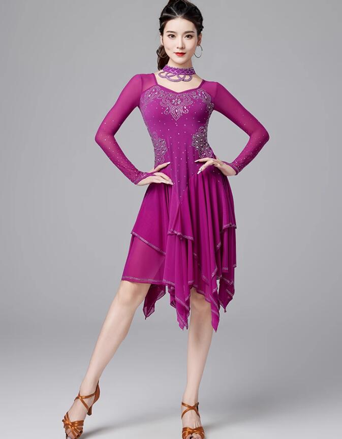 ステージ衣装 ゴージャス 社交ダンス衣装 ドレス 練習着 スタンダードドレス モダン衣装 スレンダー ダ..