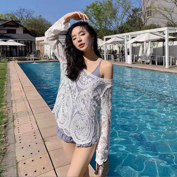 送料無料 上着 バレオ 可愛い おしゃれ トップス 韓国風 水着 長袖 レディース フリーサイズ 体型カバー 袖あり 女性用水着 ブラウス 海 ママ 温泉 婦人 大人 着痩せ 女子 シンプル 日焼け防止 水泳 水遊び 温泉 海水浴 練習用 20代 30代 40代 ブラック ホワイト 杏色