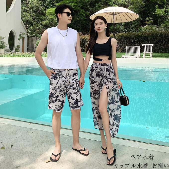 水着 送料無料 女性 パッド付き ミズギ サーフパンツ 大人 ビキニ 韓国風 ペア水着 オシャレ 4点セット 体型カバー タンキニ 小胸 みずぎ 水泳 美胸 レディース/メンズ お揃い 温泉 カップル水着 男性 ビーチウェア 海水浴 ママ 婦人 大きサイズ 20代 30代 40代 M~XXL