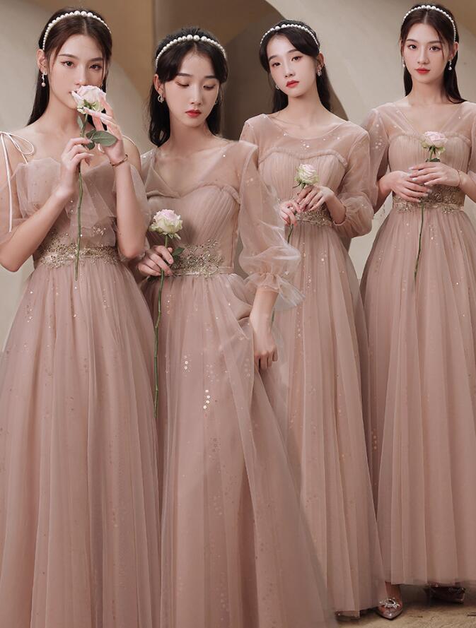 花嫁の介添え人 ロング丈ワンピース ブライズメイド 結婚式ドレス 花嫁 送料無料 ロングドレス フォーマル パーティードレス 着痩せ ウェディングドレス マキシ丈/ミモレ丈 レディース 袖あり プリンセス 撮影 コーラス 忘年会 シンプルドレス カラードレス デート S~XXL