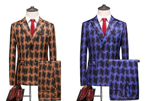 チェック柄 ビジネススーツ ダブルスーツ 韓国風 スーツセット フォーマルスーツ 送料無料 メンズスーツ パンツスーツ カジュアルスーツ 大きいサイズ 面接 結婚式 2点セット ジャケット+パンツ 二次会 男性 パーティー 通勤 紳士服 事務服 制服 卒業式 入学式 入社式 成人式