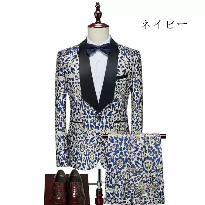 花婿の介添え メンズスーツ 花柄 司会 セットアップ パンツスーツ ビジネス 上品 スーツセット 出演 映画館 洋服 紳士 2点「上着+パンツ」結婚式 宴会 スリムスーツ オシャレ 学生 カジュアル 大きいサイズ 結婚式 成人式 フォーマルスーツ パーティー 通勤 韓国風M~6XL 新郎