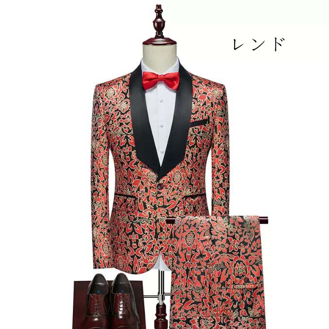 花婿の介添え メンズスーツ 花柄 司会 セットアップ パンツスーツ ビジネス 上品 スーツセット 出演 映画館 洋服 紳士 2点「上着+パンツ」結婚式 宴会 スリムスーツ オシャレ 学生 カジュアル 大きいサイズ 結婚式 成人式 フォーマルスーツ パーティー 通勤 韓国風M~6XL 新郎