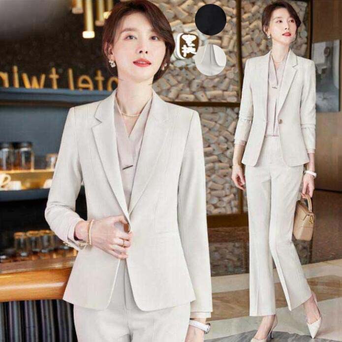 おしゃれ パンツスーツ 3点セット ジャケット パンツ シャツ レディーススーツセット セットアップ 長袖スーツ 送料無料 一つボタン 2色 ブラック ホワイト...