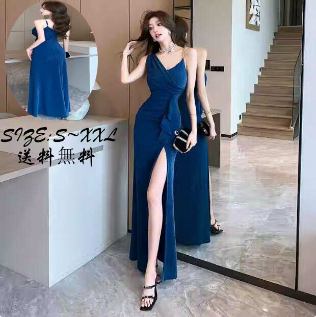 吊りワンピース モーターショー 送料無料 ロング丈ワンピース お姫様ドレス 細身 パーティードレス ワ..