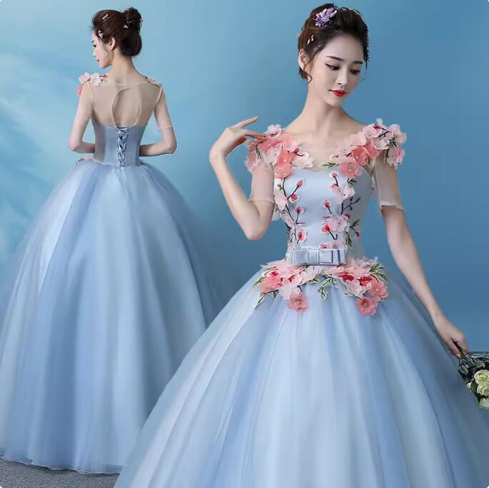 韓国風 プリンセスライン 結婚式 ロングドレス 花嫁の介添え人 ドレス 忘年会 ステージ 衣装 お嬢様 演奏会 着痩せ ピアノ 高級感 パーティードレス Aライ...